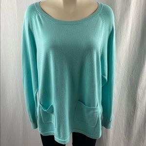 Repeat Mint Blue/Green Scoop Neck Long Sleeve Sweater with Patch Front Pockets S